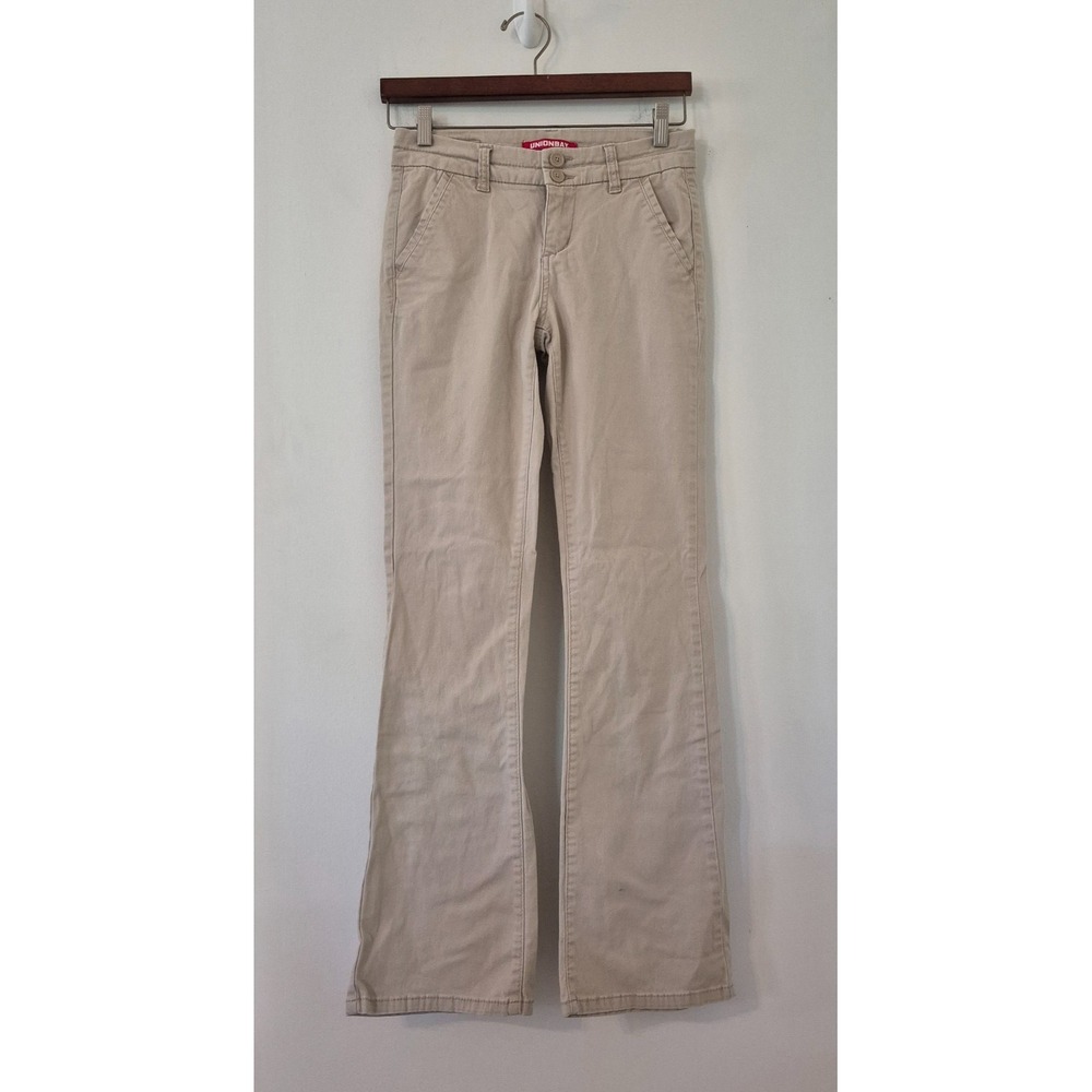 Vintage Y2K Unionbay Low Rise Flare Pants Khaki Double Button Waist Indie 2000s